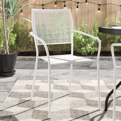 Commercial Grade Indoor-Outdoor Steel Patio Arm Chair with Square Back by Wade Logan