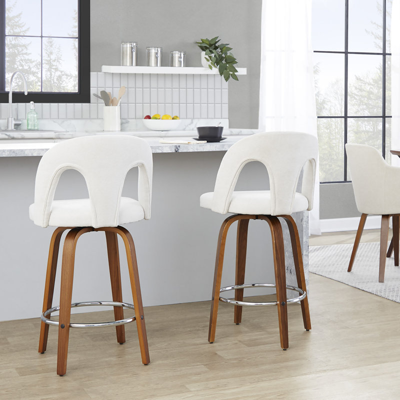 Tabouret de comptoir 26 po Caden, Noyer / chrome, Tabouret de comptoir (assise à une hauteur de 26 , Tissu blanc