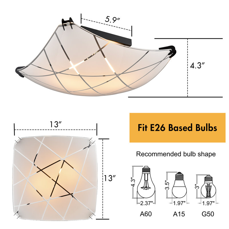Modern Ceiling Light with Square Curving Shade Dimmable, Black