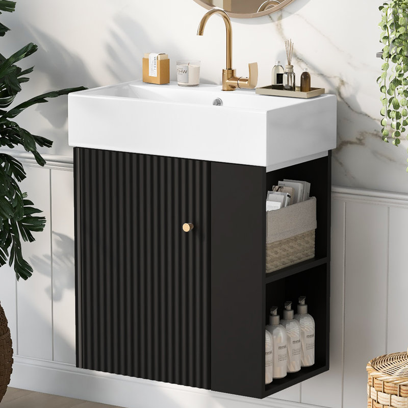 Meuble-lavabo 21,6 po avec lavabo en céramique, Noir