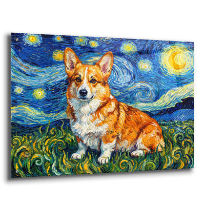 «Pembroke Welsh Corgi Starry Night» par Rich Monet, art mural en verre acrylique, 36 po x 24 po