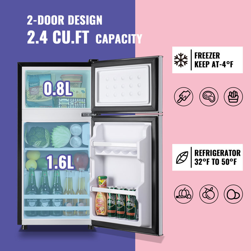 Compact Silver Dual Door Mini Fridge with Top Freezer