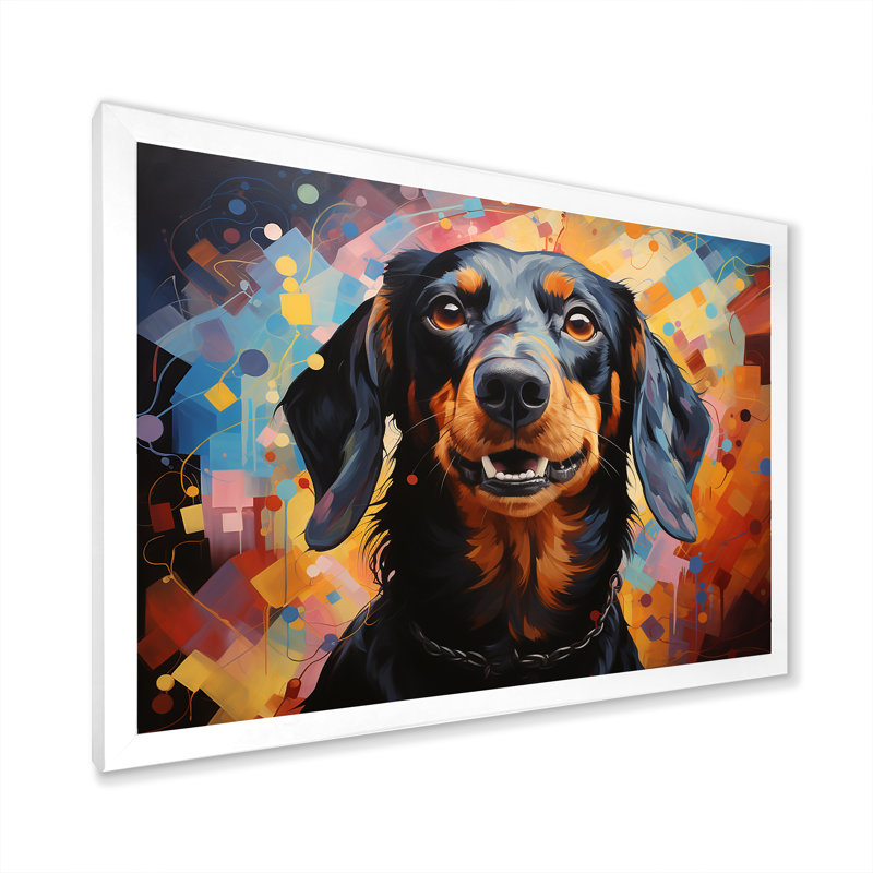 Dachshund Delight V sur toile, Cadre de coin blanc fermé, H 12 po x l 20 po x P 1 po