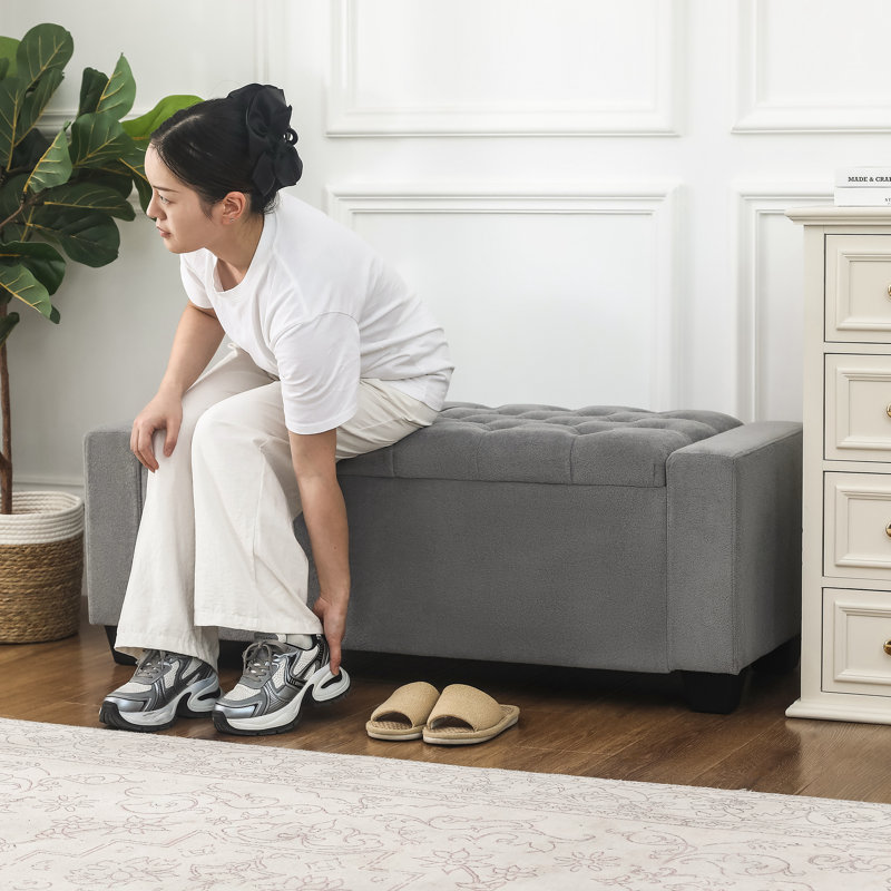 Banc de rangement avec repose-pieds 49 po, Gris clair