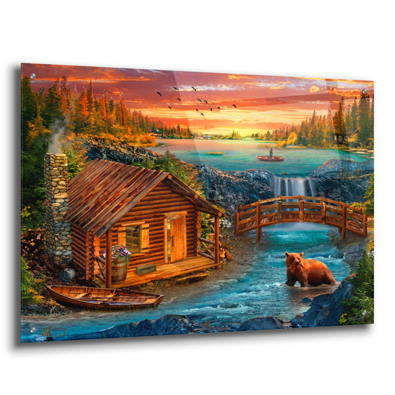 Red Barrel Studio «33_River_Cabin» par Chris Dobrowolski, art mural en verre acrylique, H 24 po x l 36 po x P 0,2 po