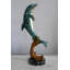Sculpture dauphin en bronze sur base ondulée 25 po x 24 po x H 40 po