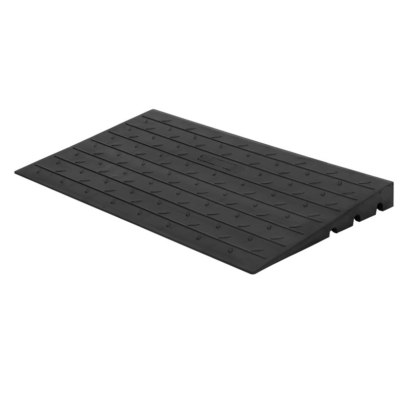 Heavy Duty Rubber Threshold Ramp for Driveway and Curb, 1130kg  Load, 3 Channel Wire Cover, Non-Slip, Reflective Safety Strips, Portable Access for Wheelchair, Scooter, Motorcycle, 43.3*13*1.5in