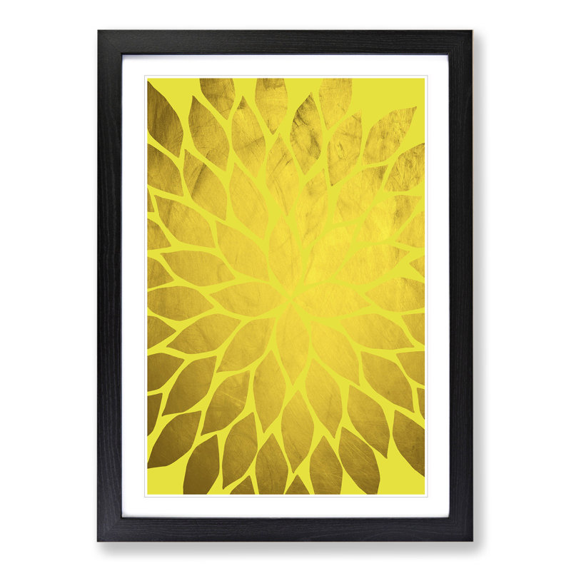 Abstract Leaves No.2 Gold - Picture Frame Graphic Art, 48cm H x 36cm W x 2cm D, Black