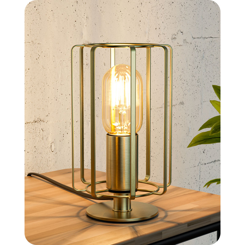 21.5cm Industrial Table Lamp, Vintage Bedside Metal Cage Lamp, Led Bulb Included, Bronze
