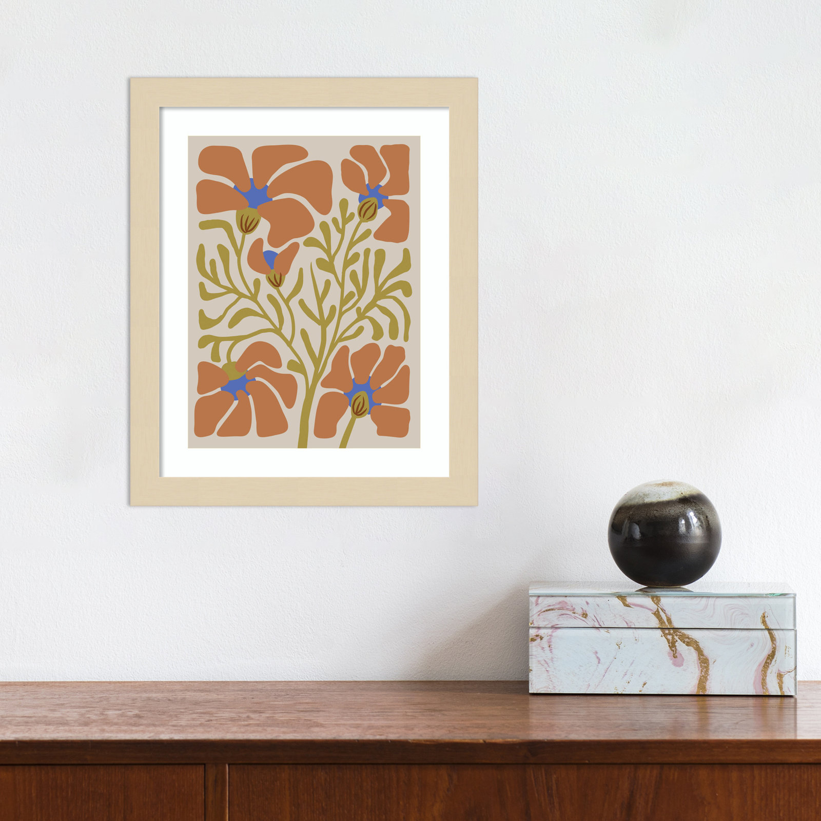 Expressive Abstract House Plant Orange Print, 13" H x 11" W x 1" D, Brown