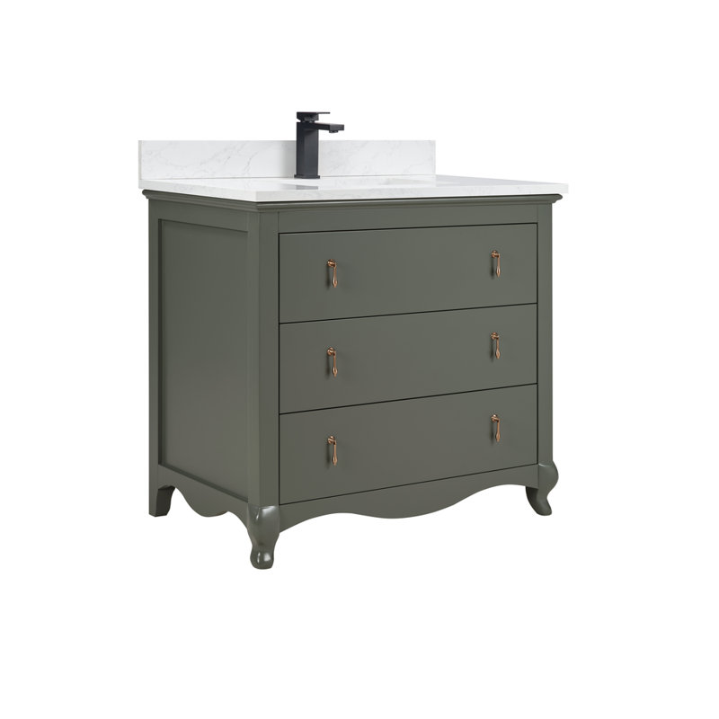 36" Cadet Finish Solid Wood Sink Vanity  With 1' Artificial Stone Top, Pewter Green