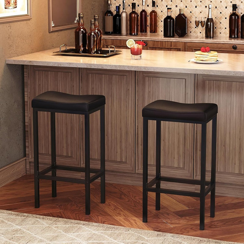 Ensemble de 2 tabourets de bar à hauteur de comptoir, siège rembourré, noir