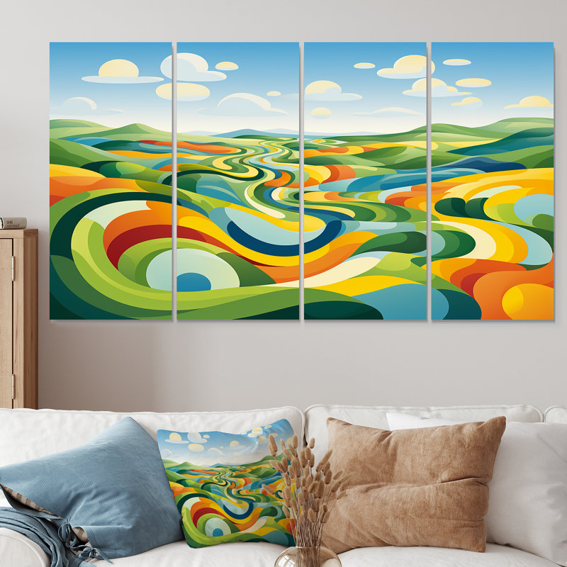 «Modern Bold Farm Horizon I - Meadow», art mural 4 pièces, H 28 po x l 48 po