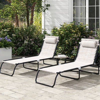 Chaise longue de patio pliante de 2 - bronzage crème avec siège en filet respirant, 4 dossiers inclinables pour patio extérieur 2 verges, plage