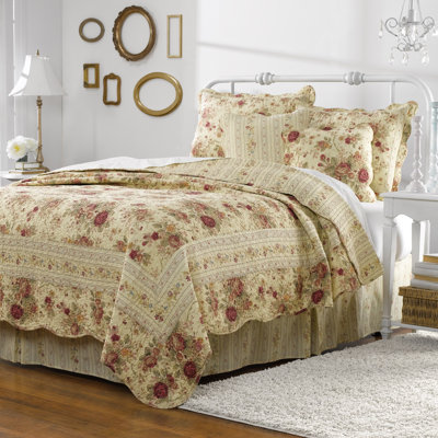 Ensemble de courtepointe taille écru 2 pièces Greenland Home Fashions Antique Rose, 68 x 88 po