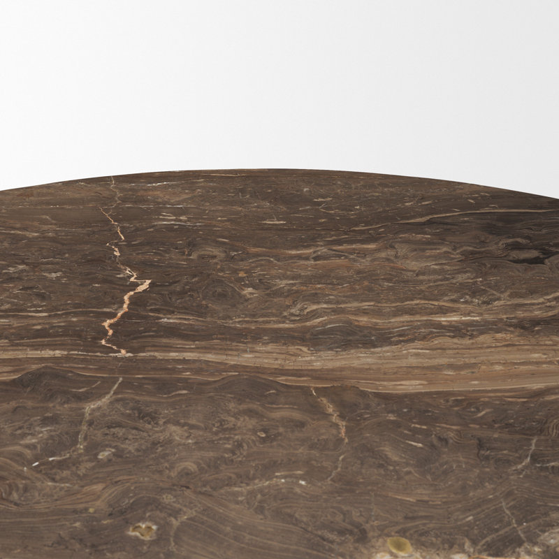 Mellonia 32" Round Dark Brown Wood W/ Cappuccino Marble Top Bistro Table, Cappuccino/Dark Brown