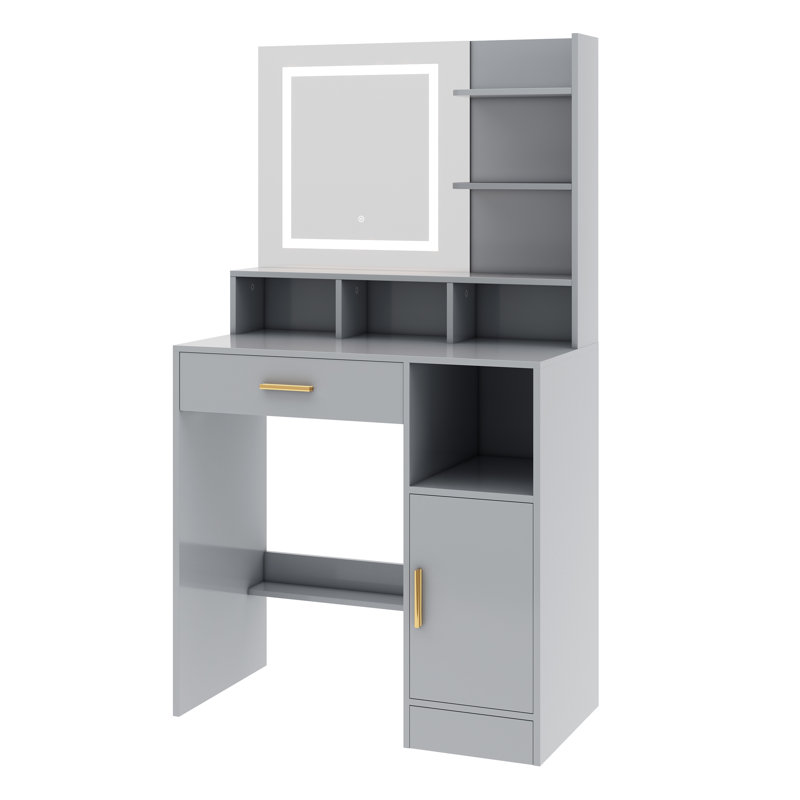 Dressing Table with Mirror, Grey