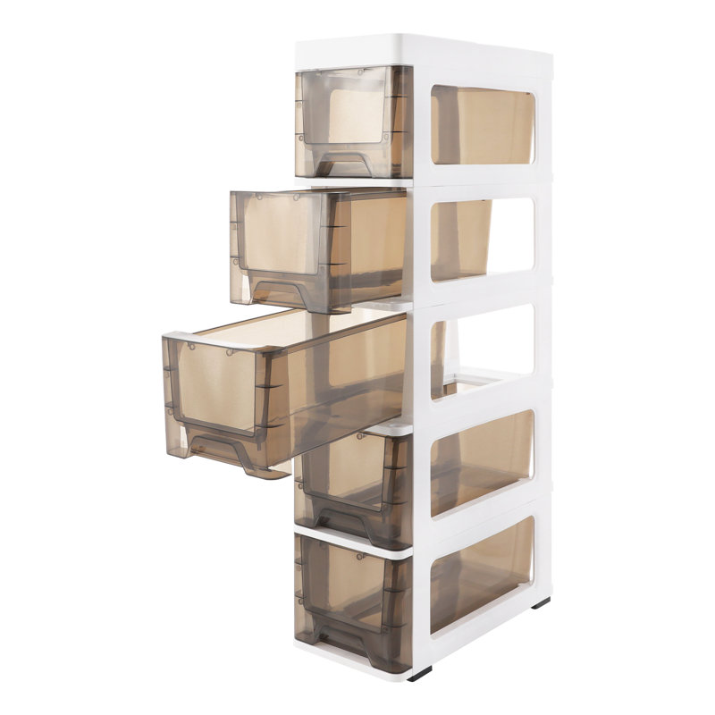 5 Tier Bathroom Storage Cabinet Narrow Floor Standing Storage Cabinet, Clear Black