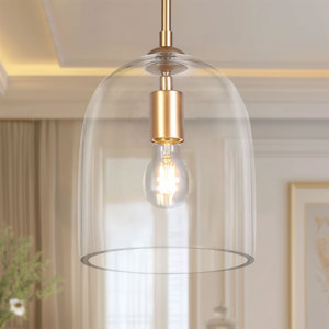 10-inch White Dome Pendant Light - Egg-Shaped Kitchen Island Light With Adjustable Rod, Gold Trim, E26 Base (Bulb Not Included)