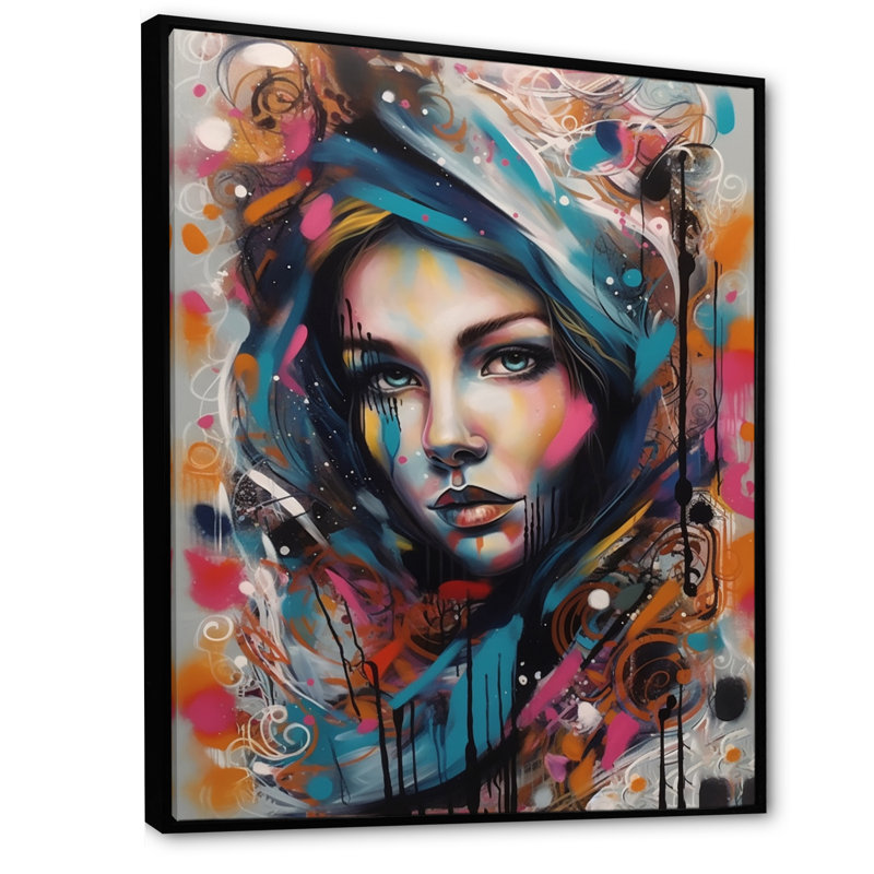 Portrait de femme pop art I - impression, H 44 po x l 34 po x P 1,5 po, Cadre flottant noir