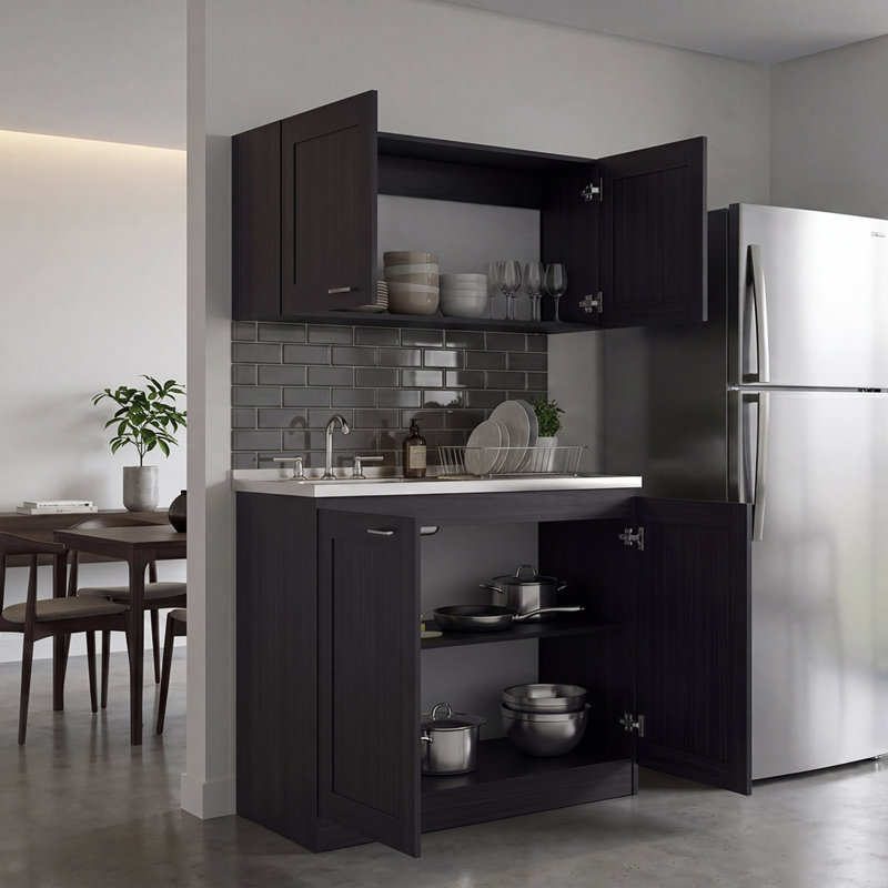 Ashura 2-Piece Kitchen & Laundry Cabinet Set with Utility Sink, Upper Wall Cabinet + Base Storage Cabinet, Space-Saving Freestanding Modern Design for Laundry Room, Garage, Mudroom or Apartment