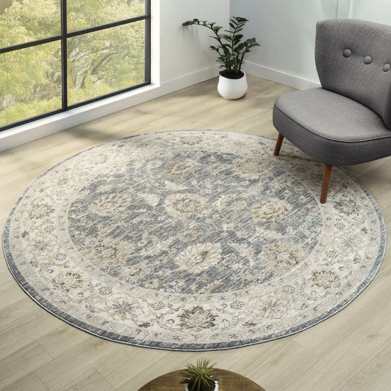 Beatrice Traditional Bordered Floral Filigree Performance Woven Indoor Area Rug, 6'6" x 6'6"