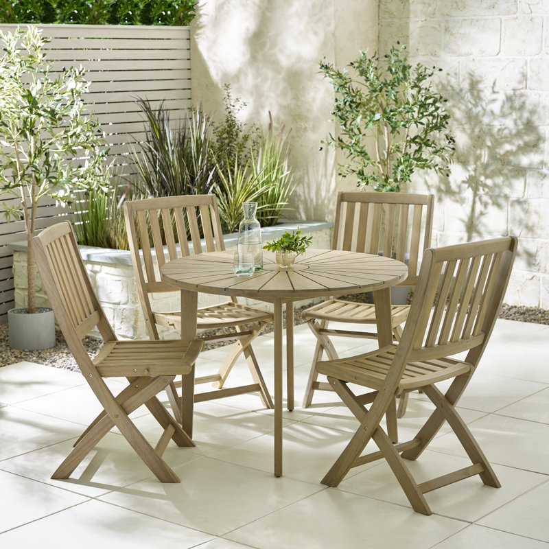 Table de salle à manger d'extérieur en bois massif Annily avec 4 chaises pliantes - pour patio moderne