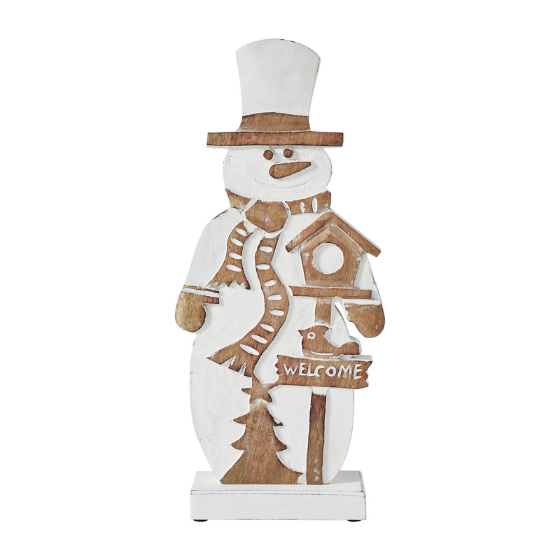 Figurine en bois sculpté festif avec bonhomme de neige 16 x 7 x 2,25