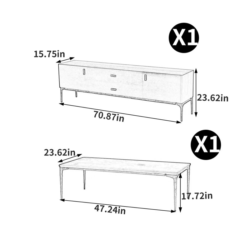 Simple TV cabinet tea table combination