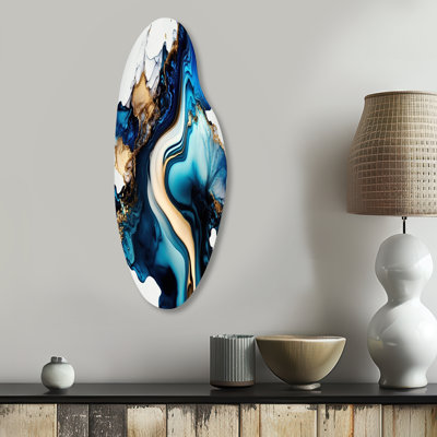 Abstract Marble Geode Blue II - Abstract Marble Curved Shape Irregular Metal Wall Decor