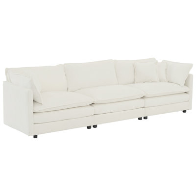 3 salons, chenille blanche moderne de style Mid-Century avec accoudoirs et coussins décoratifs, structure en bois, tissu respirant, expérience d'assise agréable