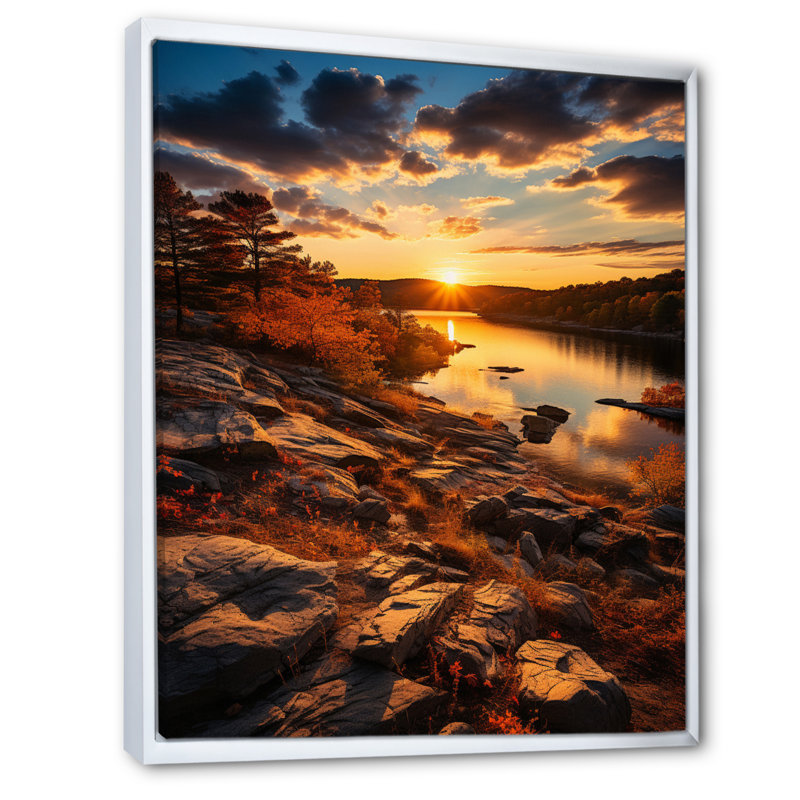 «Wisconsin Jackson Lake At Sunset», reproduction d'art sur toile, H 20 po x l 12 po x P 1 po, Cadre flottant blanc