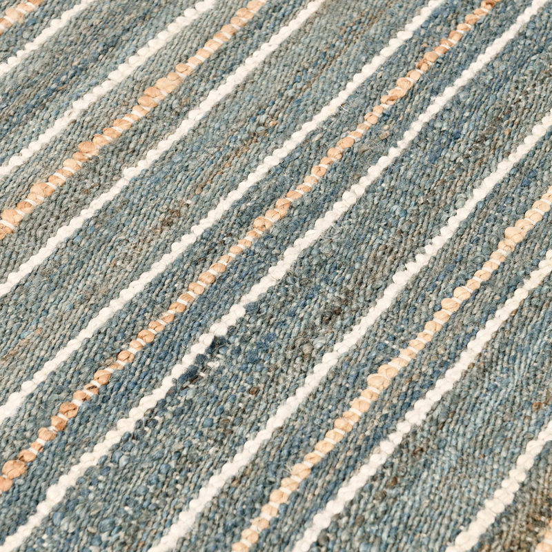 Del Striped Area Rug, Runner 2.6' x 8', Navy/Beige