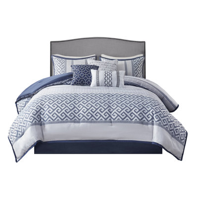 Ensemble d'édredon luxueux en jacquard bleu marine - 7 pièces