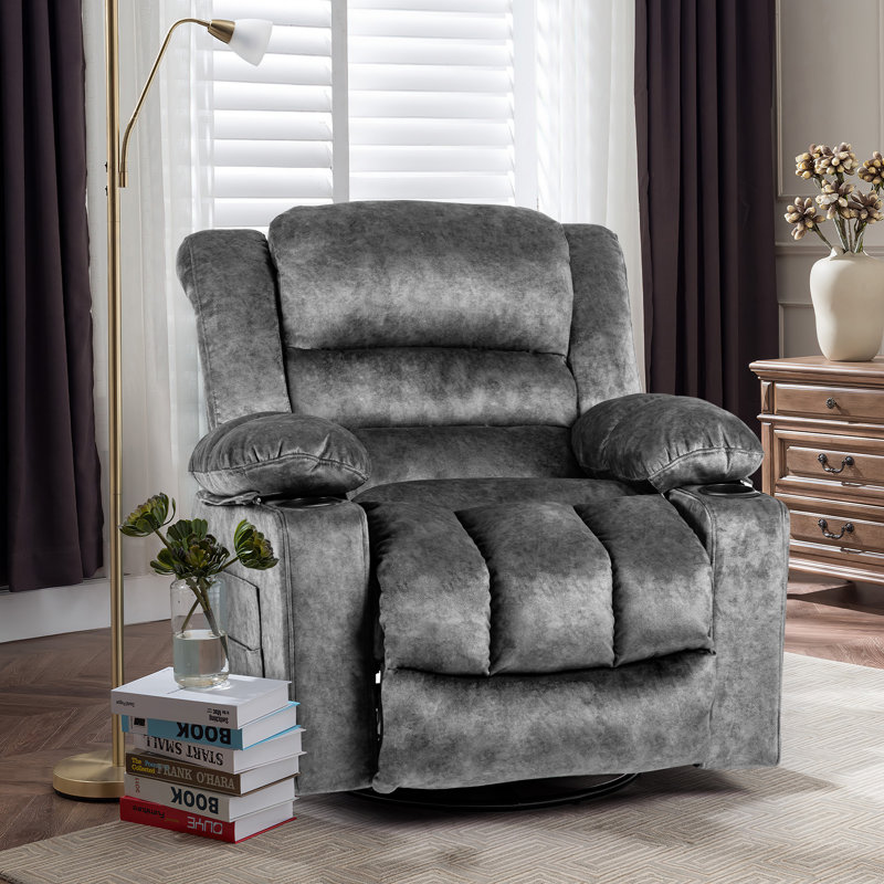Fauteuil inclinable large et pivotant, Velours frêne
