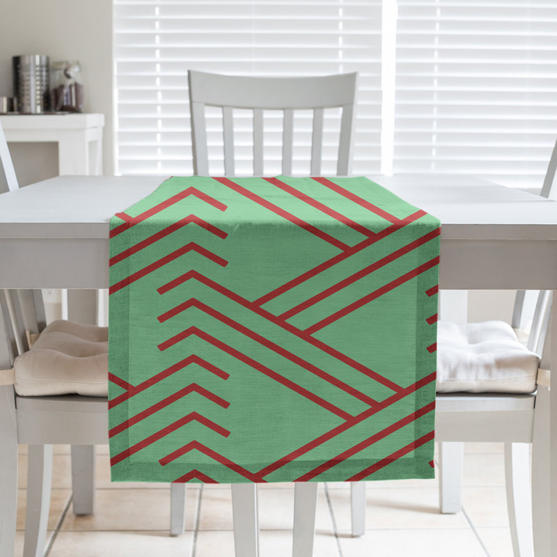 Chemin de table fêtest hol, L 90 po x l 16 po, Vert / Rouge, Polyester