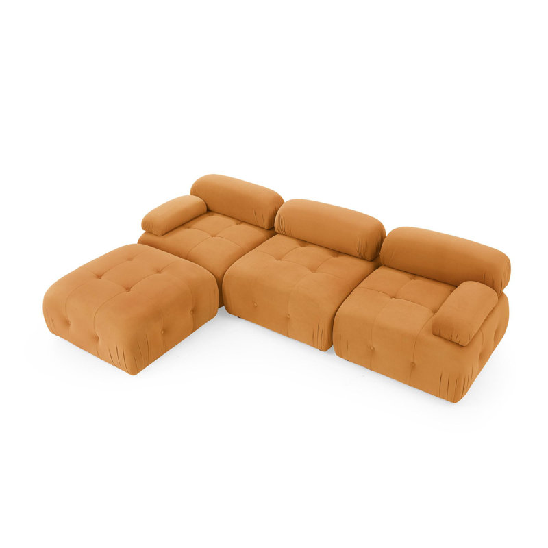 Modular Sectional Sofa, Button Tufted Designed and DIY Combination,L Shaped Couch with Reversible Ottoman, Ivory Teddy Fabric