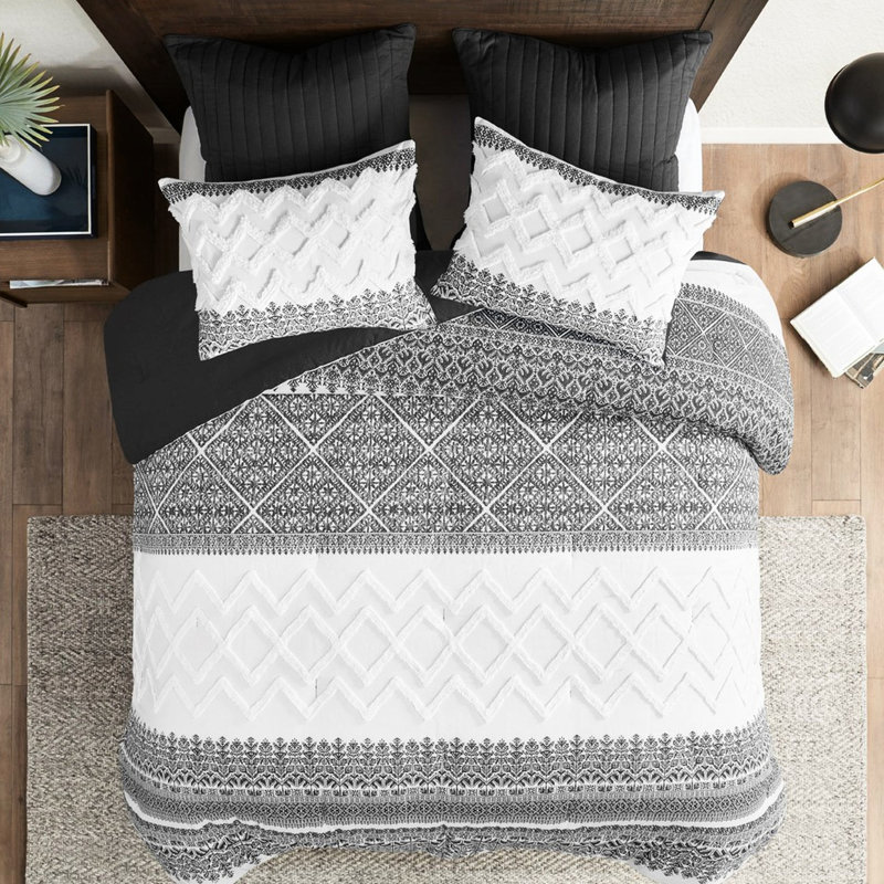 Édredon 3 pièces en coton avec capitonnage en chenille gris pour une chambre agréable, très grand / très grand, facile à entretenir