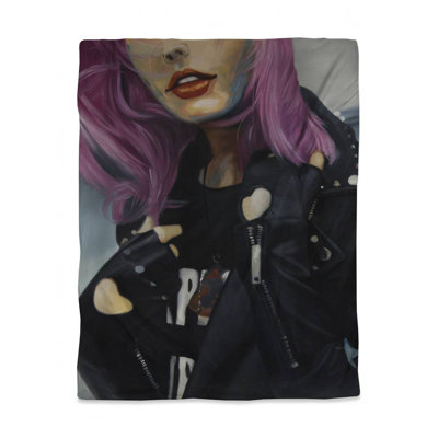 Young Punk Woman Retro Twin Duvet Cover | White - Home Decor