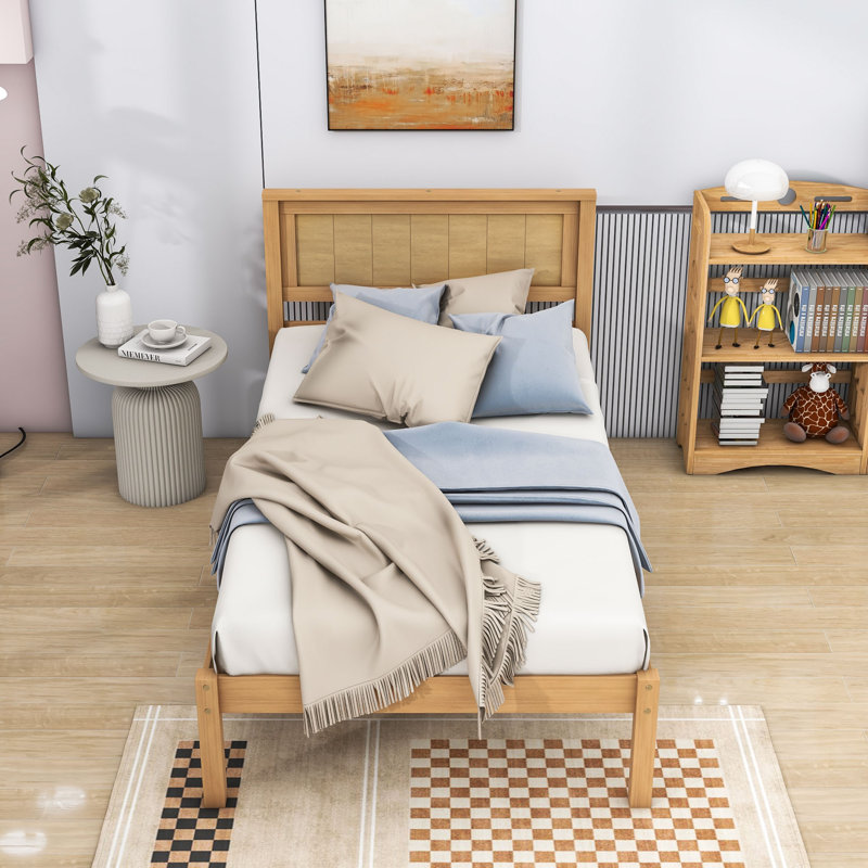 Leajah Wood Platform Bed with Headboard and Slats, Twin