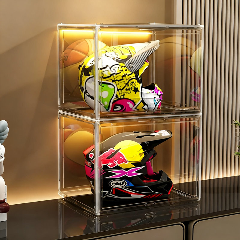 Large Clear Stackable Storage Bin with Door, Dustproof Display Case for Collectibles and Memorabilia, 1 Pack (Clear)