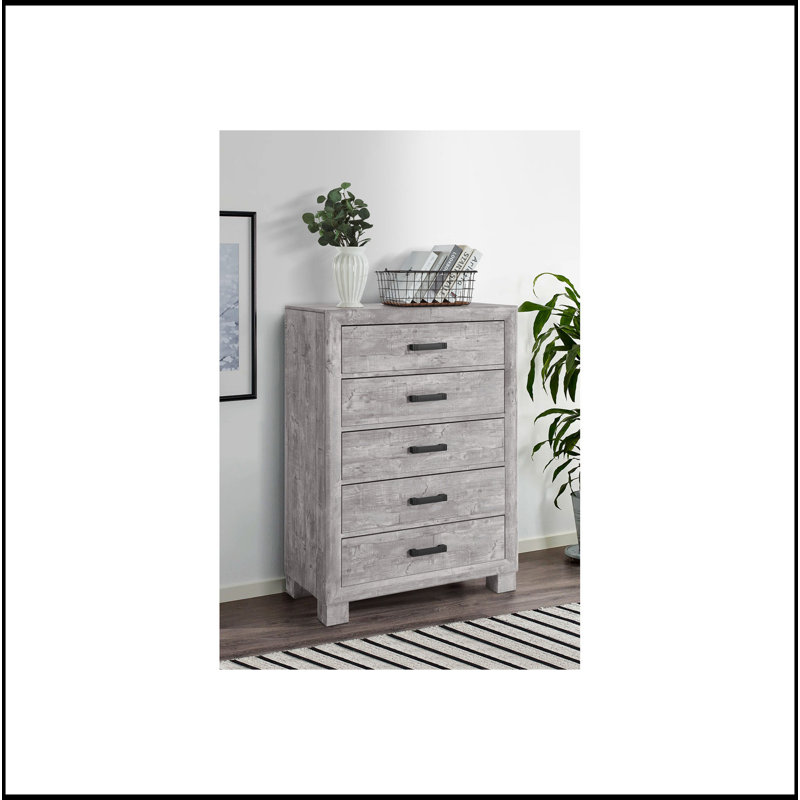 Commode grise avec 5 tiroirs