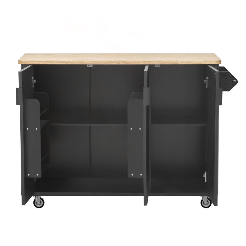 51" Fluted Kitchen Island with Drop Leaf, Internal Storage Rack & Waveform Fluted Panel