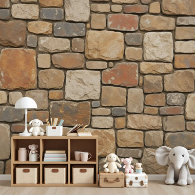 Peel and Stick Wallpaper Natural Stone Wall Rustic Earth Tones Textured Wall Murals 69"H x 96"W Removable PVC Wall Paper Self-Adhesive Wall Decor for Bedroom Living Room Home Office