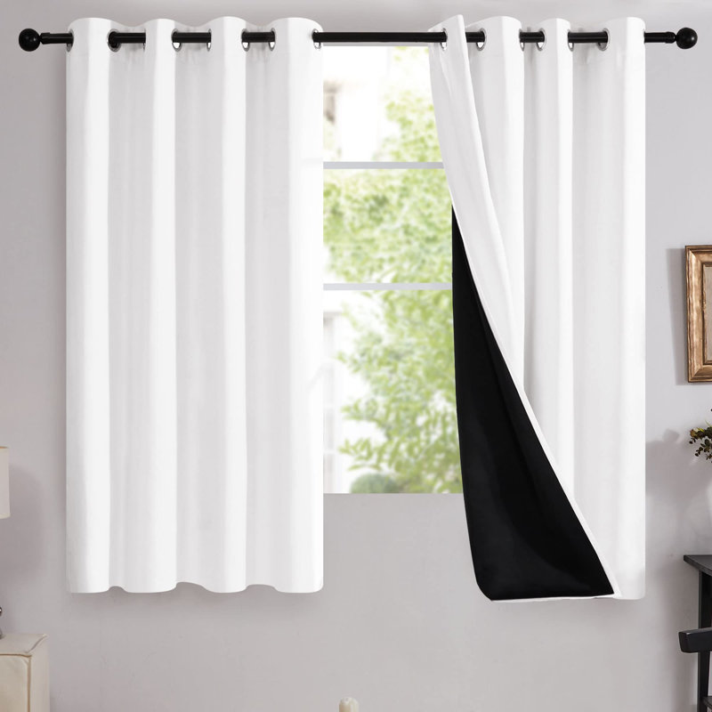 100 Percent Blackout with Liner Grommet Curtain Panel (Set of 4), Pure White, 52" W x 54" L