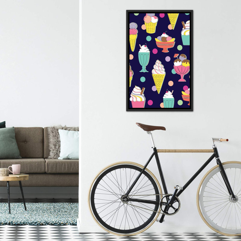 «Candy Land» par Caroline Alfreds - impression d'art graphique, Pas de tapis, Toile avec cadre noir patiné