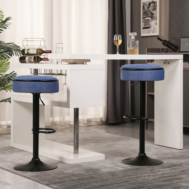 Ensemble de 2 tabourets de bar ronds avec rangement, tabouret pivotant à hauteur réglable en lin avec structure en métal