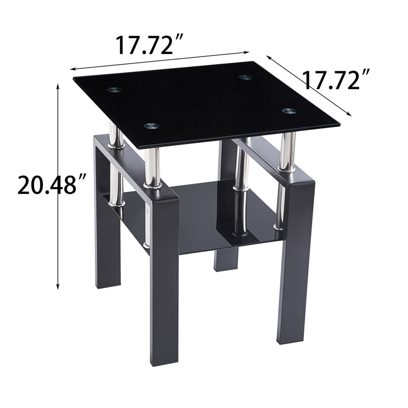 2 tables de bout en verre trempé pour la réception, fonction de rangement, table noire à assembler rapidement, rangement, petits espaces convenables, installation simple