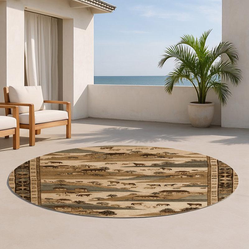 Tapis turc intérieur et extérieur brun, Rond 5 pi