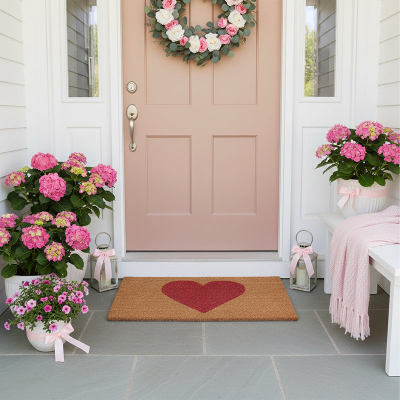 Grandwood Non-Slip Valentine's Day Outdoor Doormat, 17" W x 29" L, Natural/Pink